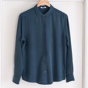 Everlane Clean Silk Long Sleeve Top in Blue-Grey